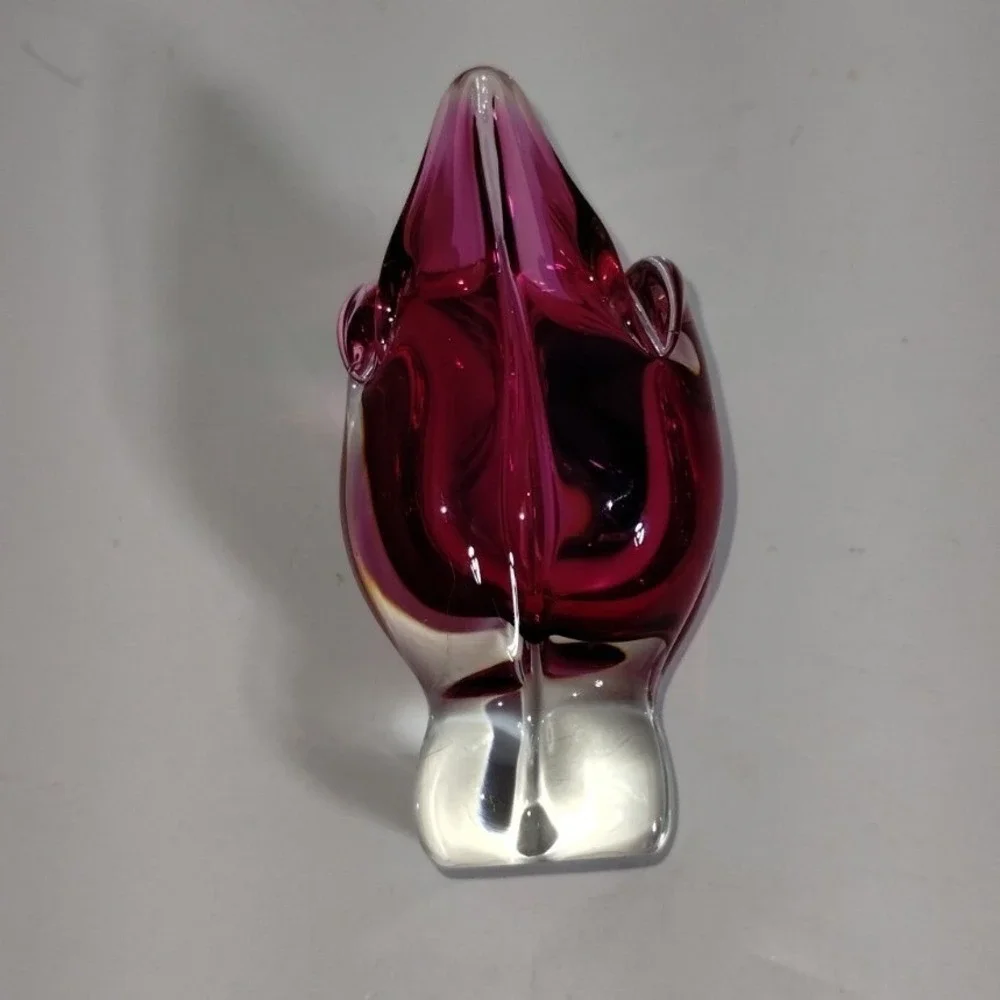 Chribska Cat Head‎ Vase Pink Czech Art Glass Hospodka Sommerso MCM 1960s